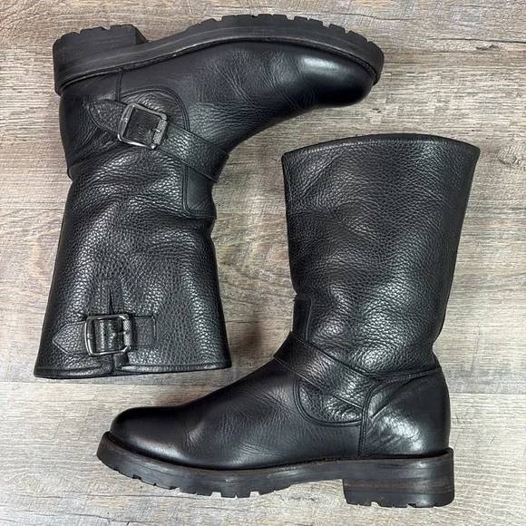 Frye Black Leather Mid-Calf Heeled Boots - Picture 4 of 10